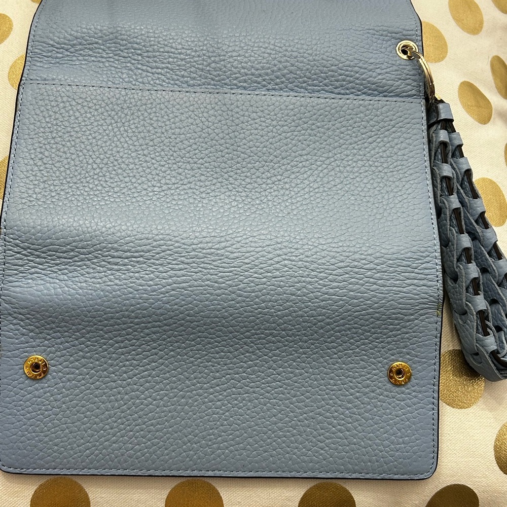 Henri Bendel New York Light Blue Leather Wristlet Clutch Braided Strap - Picture 14 of 16